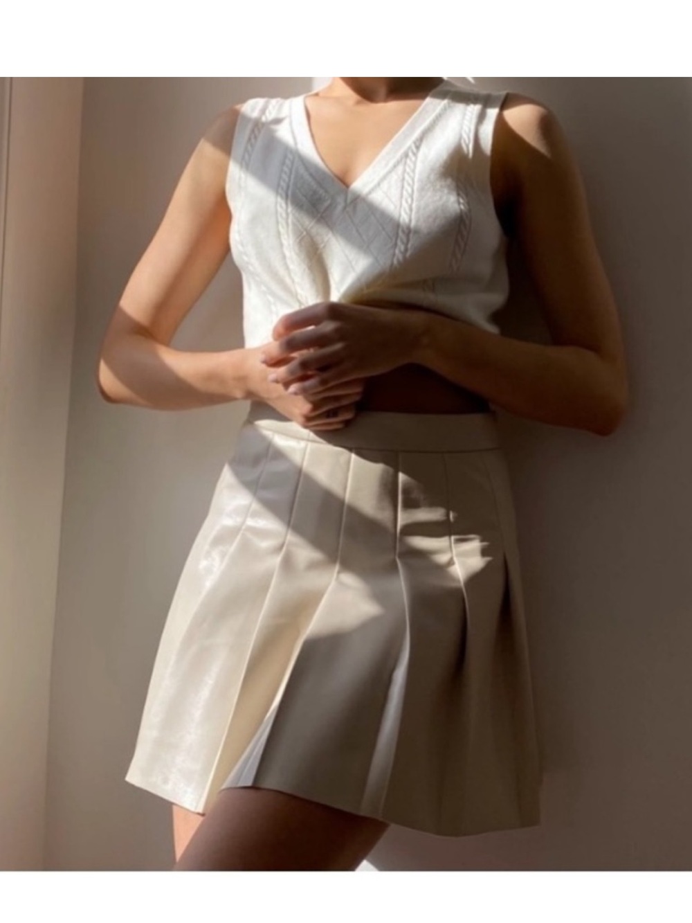 SUNDAY BEST Olive Vegan Leather Pleated Skirt